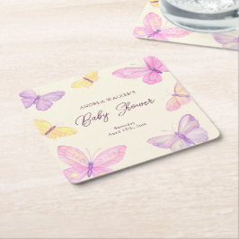 Pastel Butterflies Pink Lila Baby Dusche Rechteckiger Pappuntersetzer
