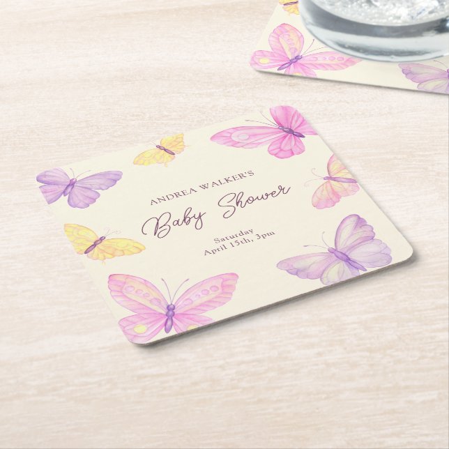 Pastel Butterflies Pink Lila Baby Dusche Rechteckiger Pappuntersetzer (angewinkelt)