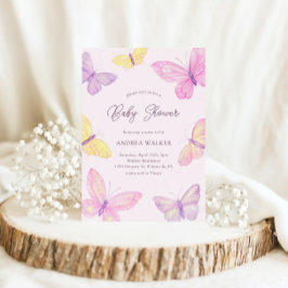Pastel Butterflies Pink Lila Elegant Babydusche Einladung