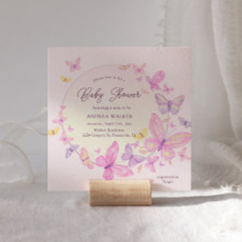 Pastel Butterflies Pink Lila Elegant Babydusche Einladung