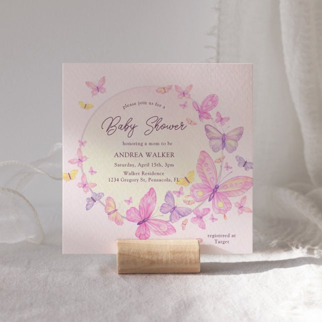 Pastel Butterflies Pink Lila Elegant Babydusche Einladung (Von Creator hochgeladen)