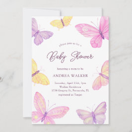 Pastel Butterflies Pink Lila Elegant Babydusche Einladung