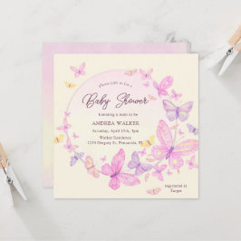 Pastel Butterflies Pink Purple Elegant Baby Shower Einladung