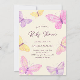 Pastel Butterflies Pink Purple Elegant Baby Shower Einladung