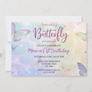Pastel Butterfly Baby Girl's 1. Geburtstag Einladung