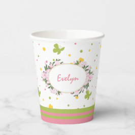 Pastel Butterfly Muster mit Blume und Namen Pappbecher