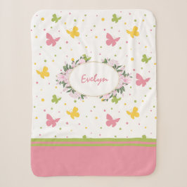 Pastel Butterfly Muster mit Blume und Namen Sherpadecke