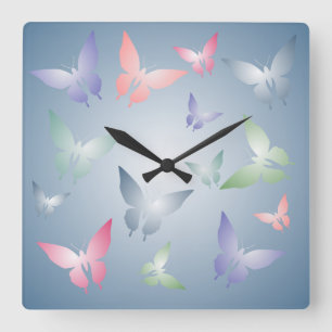 Pastel Butterfly Wall Clock Quadratische Wanduhr