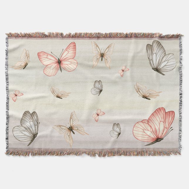 Pastel Butterfly Whimsical Boho Throw Blanket Decke (Vorderseite)