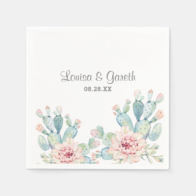Pastel Cactus Blume Wedding Personalisiert Serviette (Vorderseite)