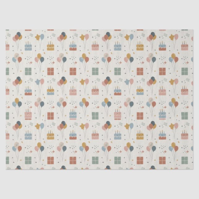  Pastel Cakes, Balloons & Stars Scandi Birthday Seidenpapier (Vorderseite)