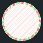 Pastel Candy Cane Border Christmas Blank Custom Runder Aufkleber<br><div class="desc">Pastellrot und grüne Zuckerrohrmuster Rand. Weihnachtsaufkleber. Handgezeichnet Design. Fügen Sie Ihren Text oder Ihre handgeschriebene Nachricht zur Anpassung hinzu</div>