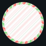 Pastel Candy Cane Border Christmas Blank Custom Runder Aufkleber<br><div class="desc">Pastellrot und grüne Zuckerrohrmuster Rand. Weihnachtsaufkleber. Handgezeichnet Design. Fügen Sie Ihren Text oder Ihre handgeschriebene Nachricht zur Anpassung hinzu</div>