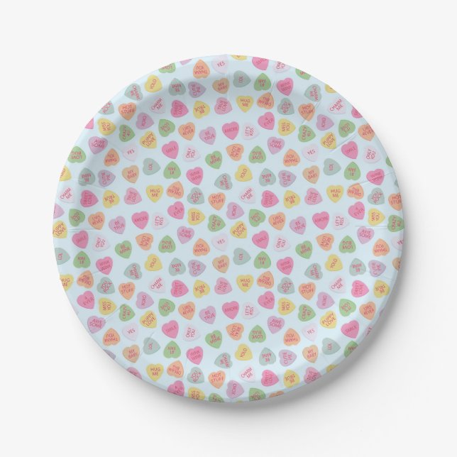 Pastel Candy Hearts Paper Tellers - Niedlich Valen Pappteller (Vorderseite)