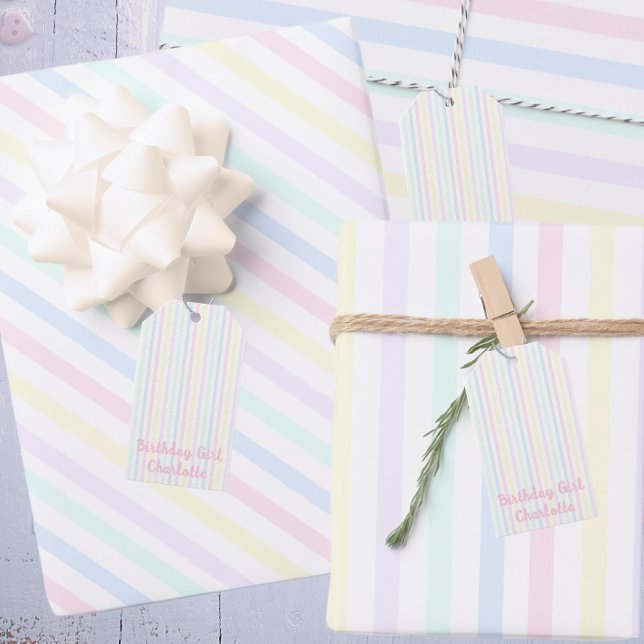 Pastel Candy Stripes Birthday Girl Geschenkanhänger (Gifts)