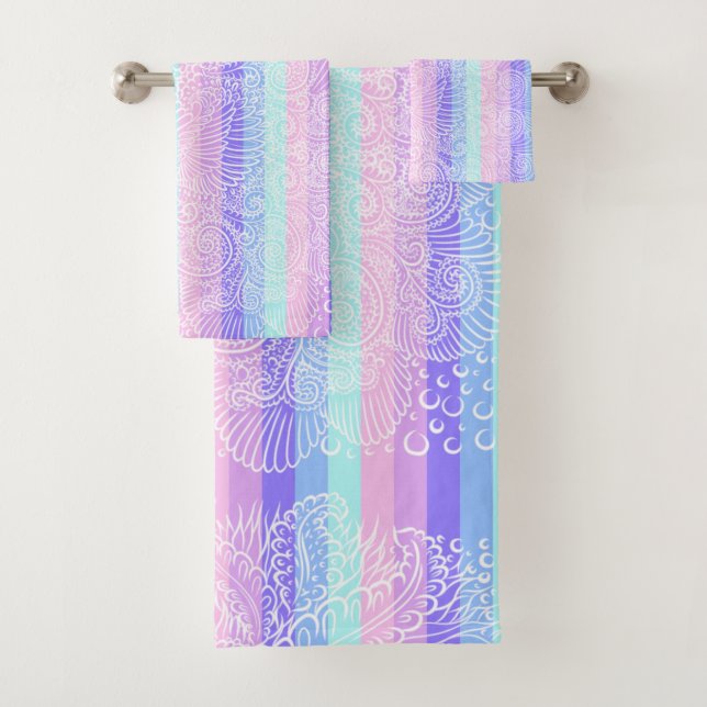 Pastel Candy Wirbel | Streifenfantasiemuster Badhandtuch Set (Insitu)