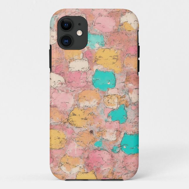 Pastel Cat Doodle Mobile Case (Rückseite)