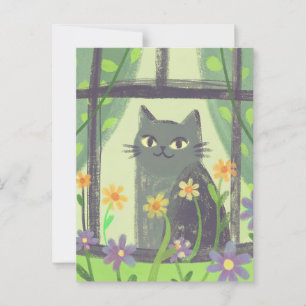 Pastel Cat und Blume Moderne Volkskunst Postkarte