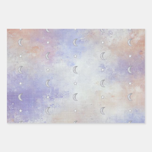 Pastel Celestial Crescent Moon & Star - 3 x Geschenkpapier Set (Vorderseite)