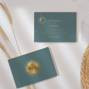 Pastel Celestial Gold Crescent Moon Wedding Einladung