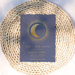 Pastel Celestial Gold Moon Foto Save the Date Einladung