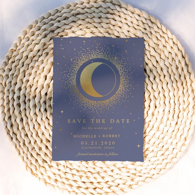 Pastel Celestial Gold Moon Foto Save the Date Einladung (Von Creator hochgeladen)