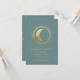 Pastel Celestial Gold Moon Foto Save the Date Einladung
