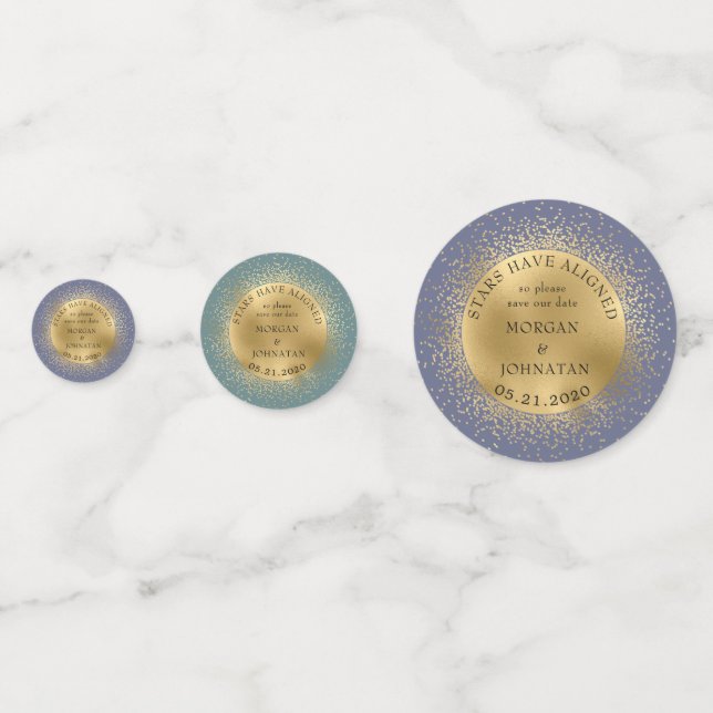 Pastel Celestial Gold Moon Save the Date Konfetti (Vorderseiten)