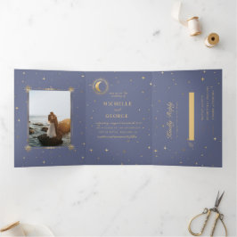Pastel Celestial Gold Tri-Fold Hochzeit Einladung