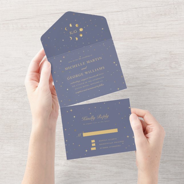 Pastel Celestial Gold Wedding All In One Einladung (Abreißen)