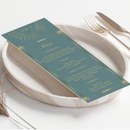 Pastel Celestial Gold Wedding Dinner Menu Card Einladung
