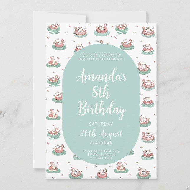 Pastel Chat Invitation Anniversaire - Soirée Pisci (Devant)