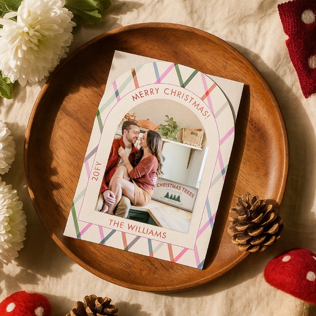 Pastel Checkered Pattern Frohe Weihnachts-Foto Einladung (Von Creator hochgeladen)