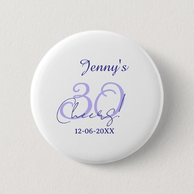 Pastel cheers 30th birthday purple elegant name da button (Vorderseite)