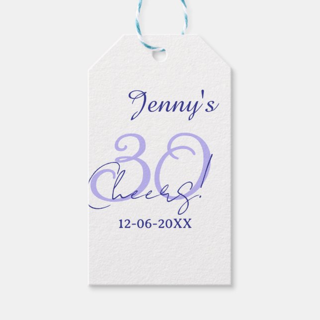 Pastel cheers 30th birthday purple elegant name da geschenkanhänger (Vorderseite)