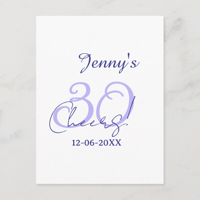 Pastel cheers 30th birthday purple elegant name da postkarte (Vorderseite)