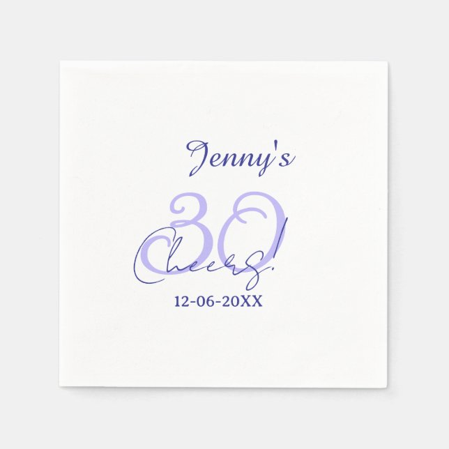 Pastel cheers 30th birthday purple elegant name da serviette (Vorderseite)