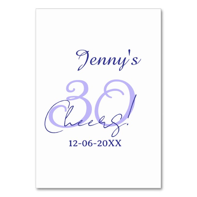 Pastel cheers 30th birthday purple elegant name da tischnummer (Vorderseite)