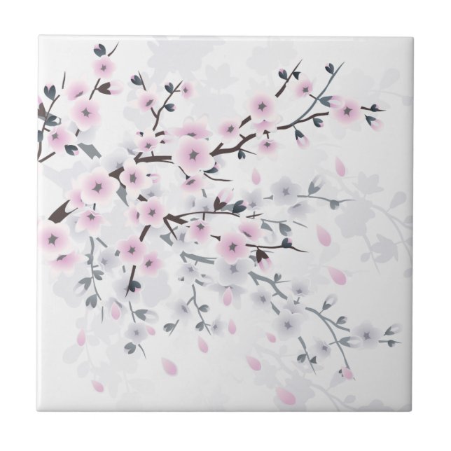 Pastel Cherry Blossom floral Illustrative Fliese (Vorderseite)
