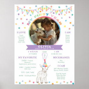 Pastel Chèvre 1er Anniversaire Poster du Jalon