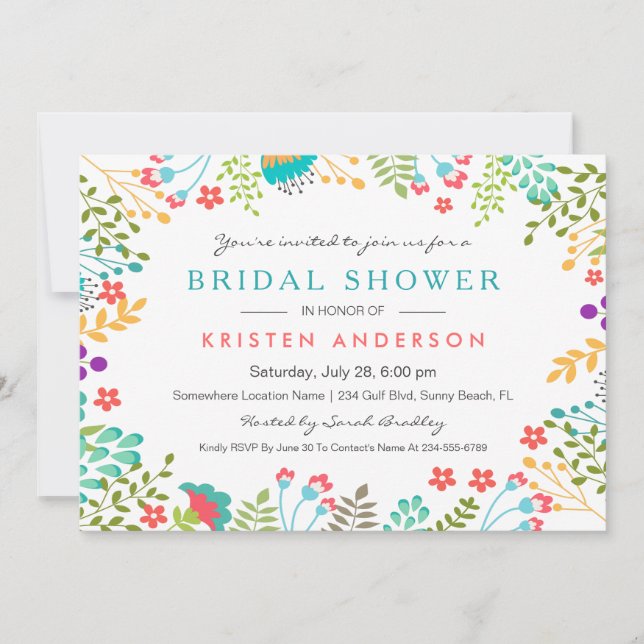Pastel Chic Blue Floral Brautparty Einladung (Vorderseite)