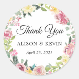 Pastel Chic Floral Wreath Gastgeschenk Hochzeit Vi Runder Aufkleber