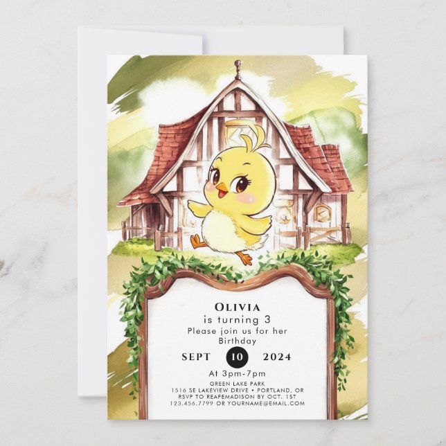 Pastel Chick Chicken Geburtstag Einladung (Vorderseite)