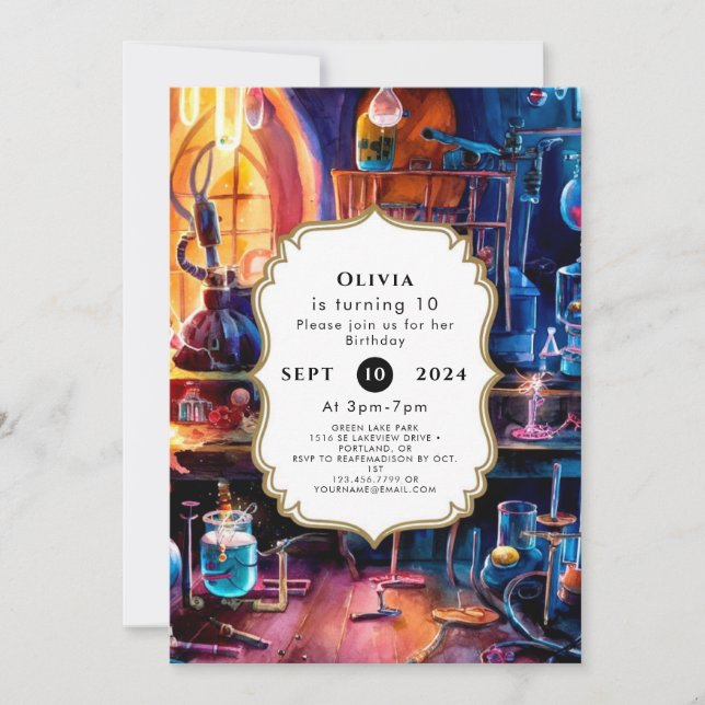 Pastel Children's Magic Scientist zum Geburtstag Einladung (Vorderseite)