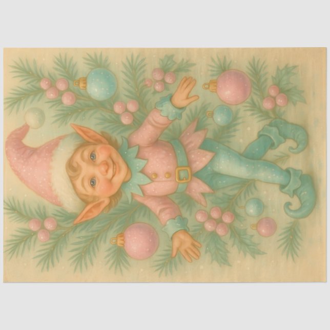 Pastel Christmas Elf Ornament Decoupage Seidenpapier (Vorderseite)