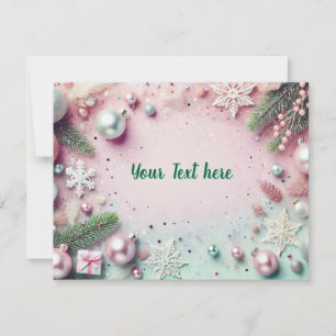 Pastel Christmas Glitter Background with Ornaments Feiertagskarte