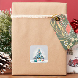 Pastel Christmas | Oversized Blue Pink Ornaments Quadratischer Aufkleber