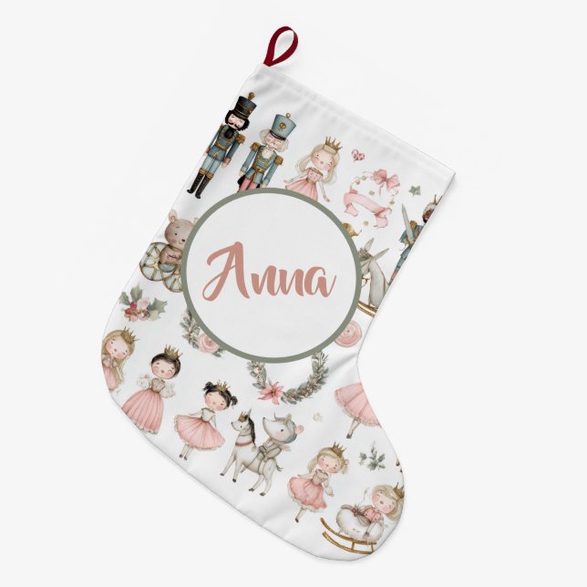 Pastel Christmas Pattern Custom Name Stocking Großer Weihnachtsstrumpf (Vorderansicht (hängend))