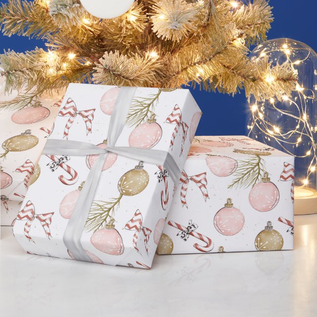 Pastel Christmas Pink Ornamente Geschenkpapier (Feiertage)