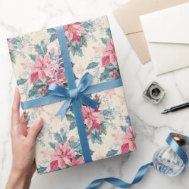 Pastel Christmas Poinsettia Holiday Pattern Geschenkpapier